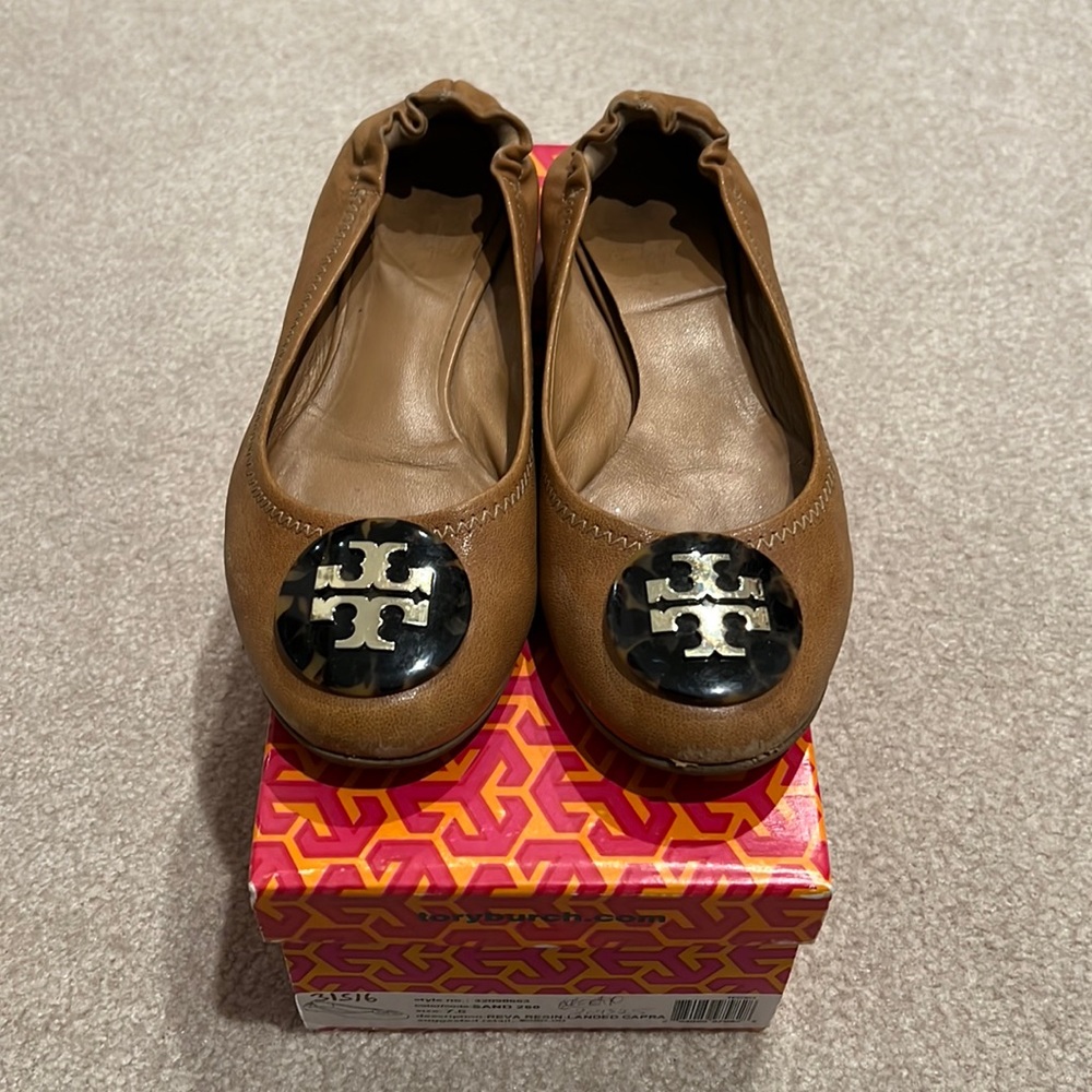 Tory Burch well-loved sand ballet flats. Very comfortable.